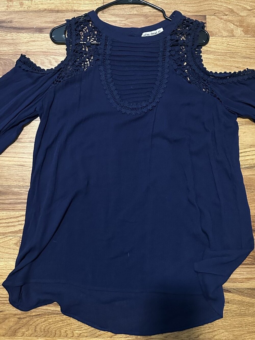 Indigo Thread Co. Navy Blue Boho Crochet Cold-Shoulder Long Sleeve Top, Size XL